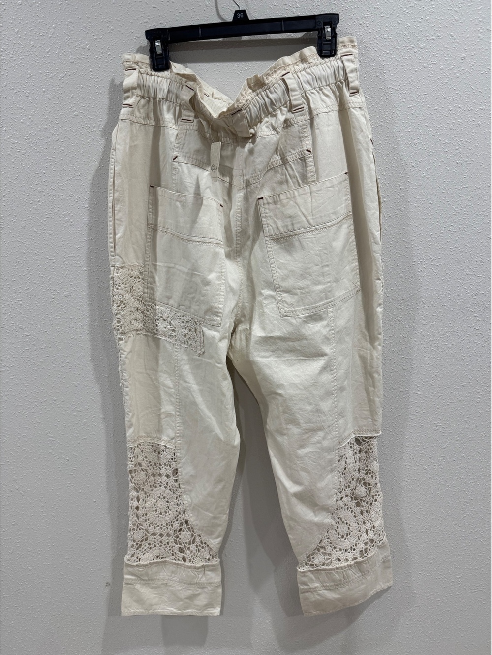 Free People Rockaway Craft Pants M Ivory Crochet Patchwork - Picture 3 of 5